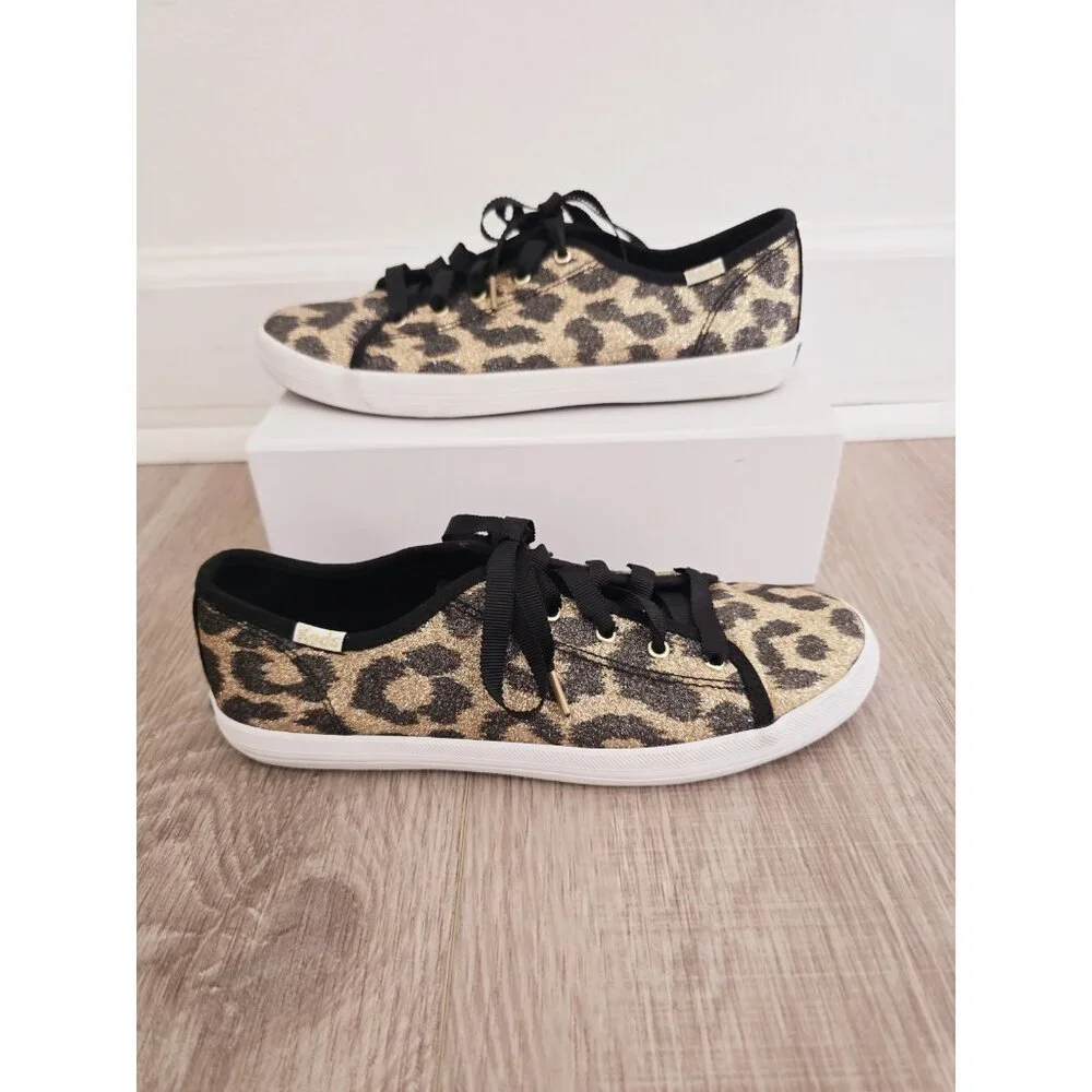 Keds Kate Spade Kickstart Animal Leopard Print Glitter Sneakers Shoes 5 Womens